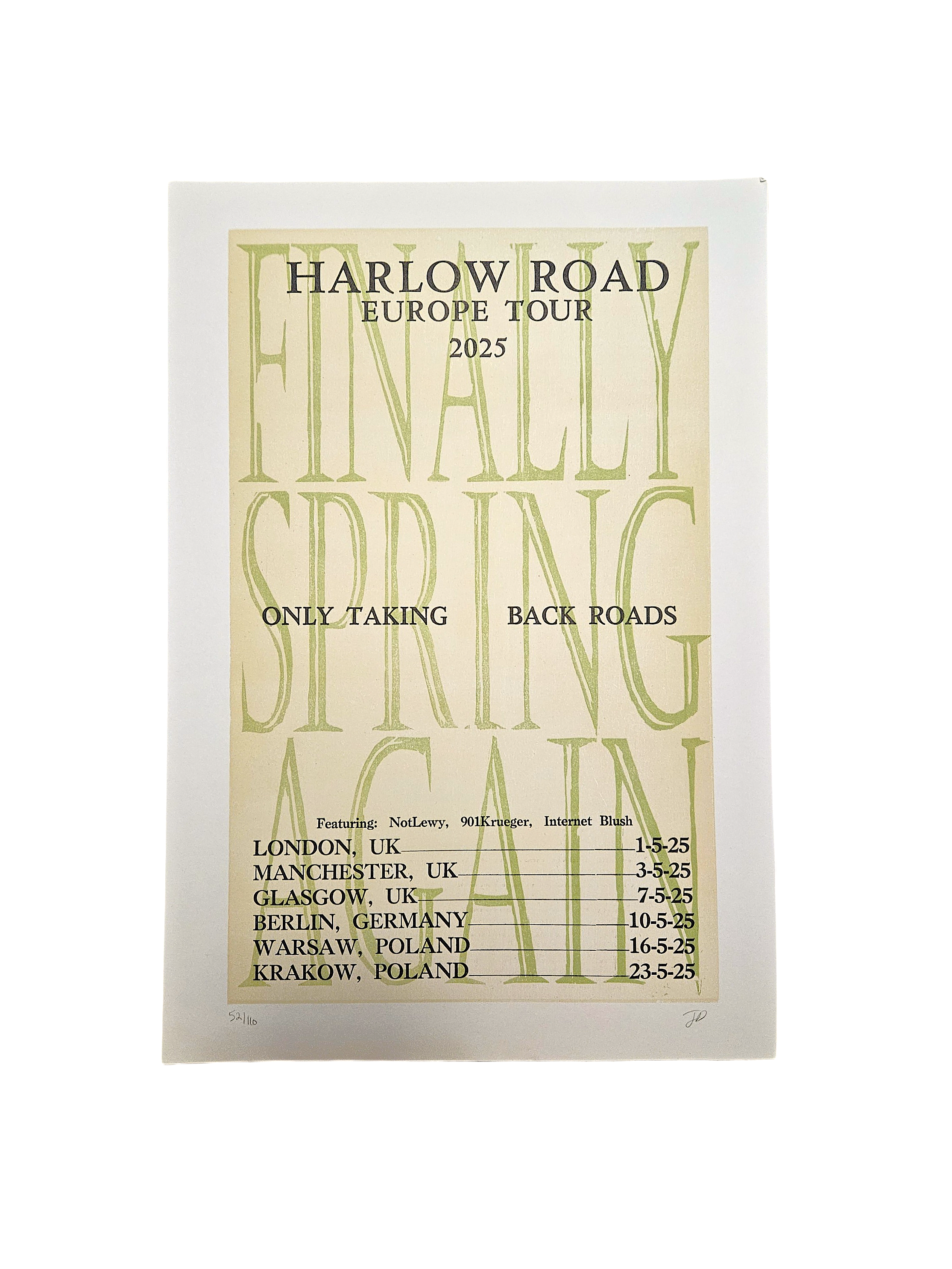 EUROPEAN TOUR POSTER (HAND PRINTED BY SALTBOX PRINTING HOUSE)